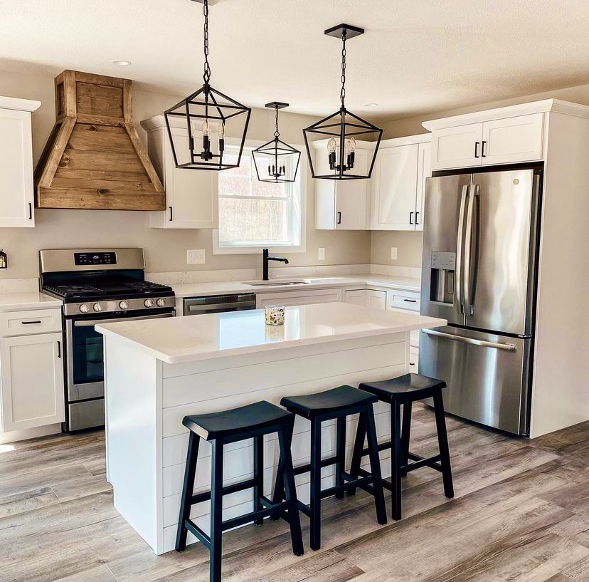 White Shaker Kitchen with Custom Wood Hood — completed