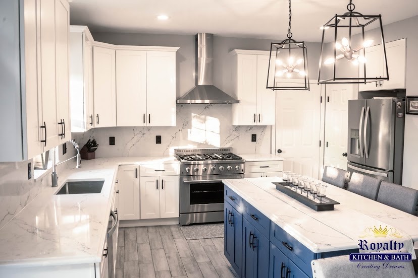 White Kitchen with Navy Island — completed